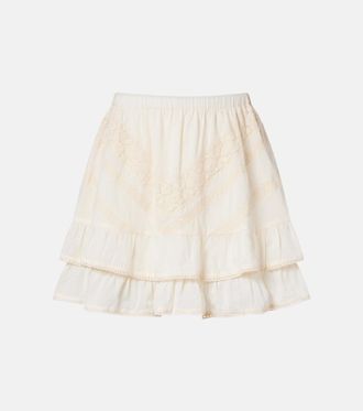 Juliet Dunn Ruffled lace-trimmed cotton miniskirt