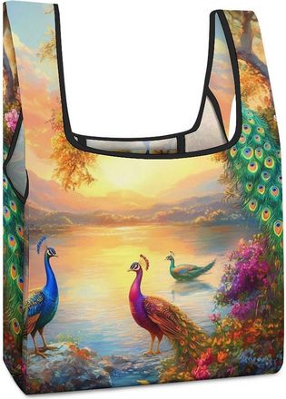 Generic Peacock Sun Shopping Bag Reusable Grocery Tote Bag Foldable Handbag for Travel Picnic