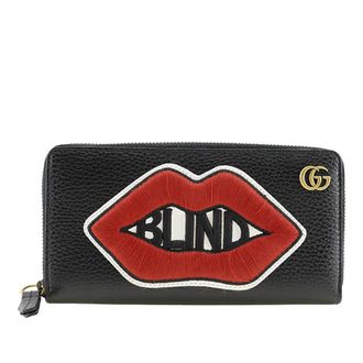 Gucci Pre-owned Gucci GG Marmont Pebbled Calfskin Embroidered Blind For Love Zip Around Wallet Ladies AU6IT3GUPVOSFHEV