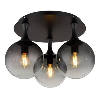 Netlighting Dalton Cluster Ceiling Light Black Balls Smoke Glass 3x E27