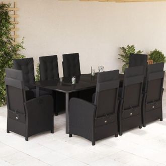 vidaXL Set De Comedor De Jard&iacute;n 9 Pzas Y Cojines Rat&aacute;n Sint&eacute;tico Negro Vidaxl