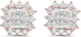 Diana M. Jewels 14kt rose gold 7cts lab grown Radiant Cut Diamond Halo Earrings