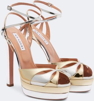Aquazzura Moves 130 mirrored leather platform sandals