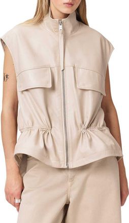 AllSaints Flor Zip-Up Leather Gilet in Antique White at Nordstrom, Size 6 Us