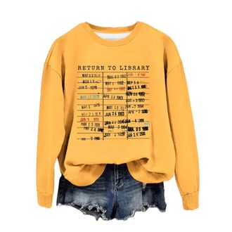 Generic Return to Library Shirt Women Vintage Book Lover Sweatshirt Graphic Crewneck Reader Librarian Teacher Pullover Tops Christmas Jumper Reindeer Snowflak