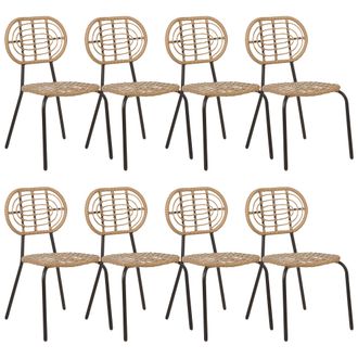 Beliani Conjunto De 8 Sillas De Rat&aacute;n Beige Negro Natural Sint&eacute;tico Respaldo Trenzado Pratello