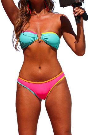 Kulani Kinis Confetti Mega V Strapless Bandeau Top In Blue