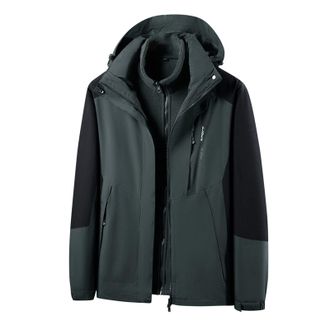 Generic Waterproof Jacket Mens 3 in 1 Water Resistant Jacket Warm Windbreak Jackets Detachable 2 Pieces Sets Inner Fleece Thicken Jackets with Hooded Coat Hik