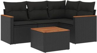 vidaXL Set De Muebles De Jard&iacute;n 5 Pzas Y Cojines Rat&aacute;n Sint&eacute;tico Negro Vidaxl