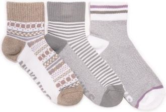 Muk Luks Cotton Compression Quarter Crew Socks 3 Pair Pack in Grey/timberwolf at Nordstrom