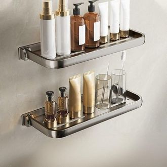 OEM Juego De 2 Piezas, Estante De Ba&ntilde;o Plegable De 50 Cm, Estante De Ba&ntilde;o Desmontable, Estante De Pared Sin Taladrar, Almacenamiento Para Lavabo, Gris