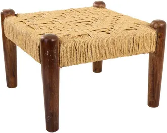 Wanderlust Deco Banqueta de madera y cuerda natural Marr&oacute;n 39x39x27h cm