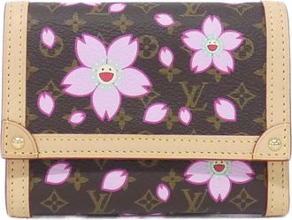 Louis Vuitton Blossom Marron Monogram Cherry Pink Coated Canvas Wallet (Tri-Fold) (Pre-Owned)