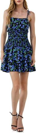 English Factory Smocked Blueberry Minidress in Black at Nordstrom Rack, Size Medium