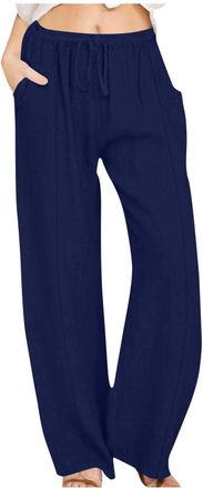 Generic Ladies Summer Trousers Linen Trousers Womens Wide Leg Spring Summer Casual Trouser 2026 Fashion Cotton Pants Loose Fit Elasticated Waist Drawstring Lo