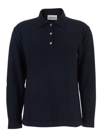 P.A.R.O.S.H. Blue Polo Shirt With Classic Collar And Long Sleeves In Wool Woman