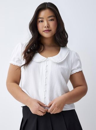 Twik Womens Puff-sleeve Peter Pan collar blouse