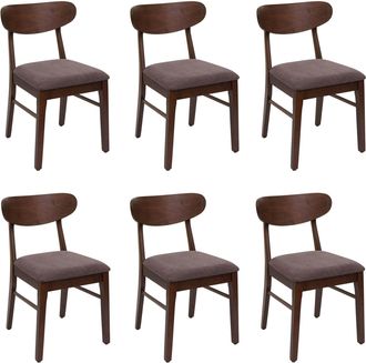 Hhg [nunca Usado] Lote De 6 Sillas De Comedor Hhg-698, Silla De Cocina Silla, Tela/textil Madera Maciza, Estructura Oscura, Topo