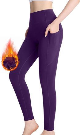 Generic Leggings with Pockets Women, High Waisted Winter Warm Yoga Pants, Thick Soft Stretchy Thermal Underwear for Cold Weather