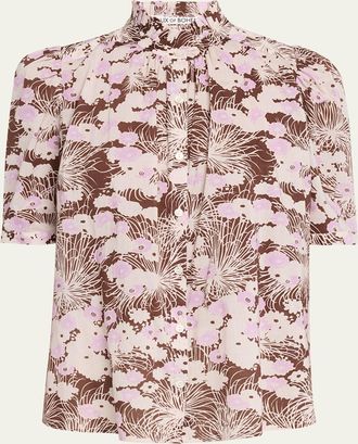 Alix of Bohemia Winnie Short-Sleeve Floral Cotton Blouse