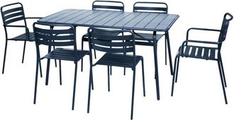 Sweeek 6-seater metal garden table set with 6 chairs Marine blue 141.2x80x72.5 cm - Amelia