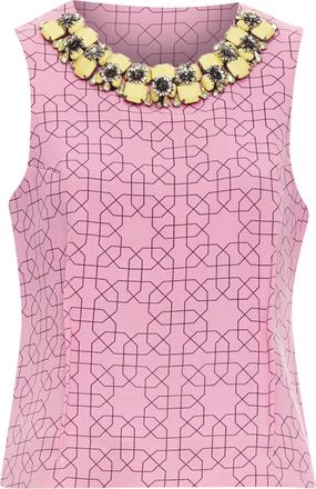 Marni pink virgin wool yellow embellished jewel collar vest IT40 S