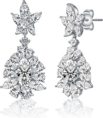 Rachel Glauber White Gold Plated with Clear Cubic Zirconia Snowflake Cluster Dangle Earrings