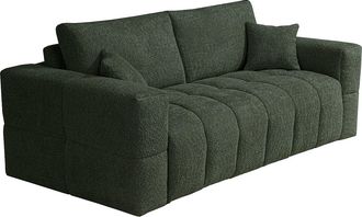 Vente-Unique Sof&aacute; cama de 3 plazas expr&eacute;s en tela boucl&eacute; verde - Cama 140 cm - Colch&oacute;n 16 cm ISSORO