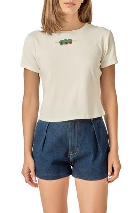 English Factory Beaded Olive Baby T-Shirt in White at Nordstrom, Size X-Small