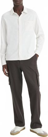 Vince Sueded Cotton Jersey Long Sleeve Button-Front Shirt In Off White