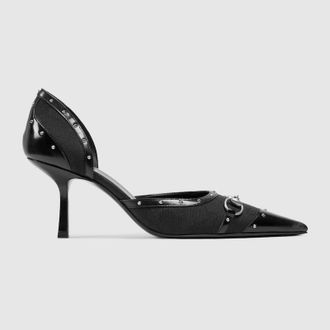 Gucci Womens Savoy Pump, Black, GG Canvas