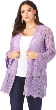 Roaman's Bell Sleeve Pointelle Cardigan in Pale Lavender at Nordstrom, Size 20