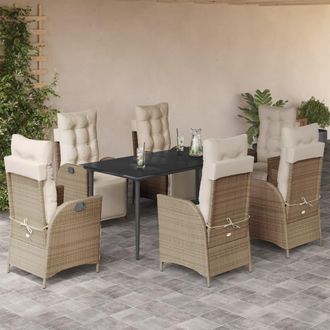 vidaXL Set Comedor De Jard&iacute;n 7 Pzas Con Cojines Rat&aacute;n Sint&eacute;tico Beige Vidaxl