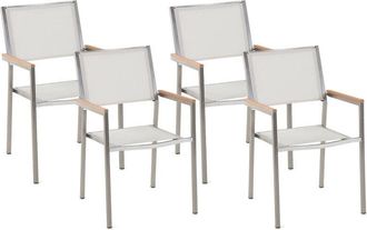 Beliani Set of 4 Garden Chairs GROSSETO Stainless Steel White