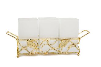 Classic Touch Leaf Cutlery Holder with White Inserts
