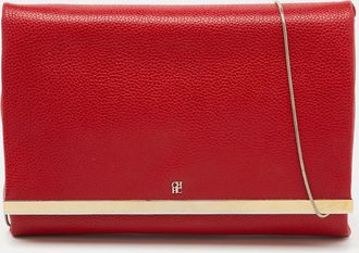 Carolina Herrera Red Leather Flap Chain Shoulder Bag