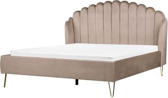 Beliani Velvet Bed Frame Shell Headboard eu King Size 5ft3 Metal Legs Taupe Ambillou