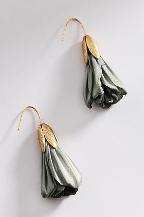 Anthropologie Fabric Flower Drop Earrings
