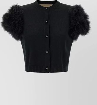 Valentino Garavani feather trim knit cardigan faux fur sleeves