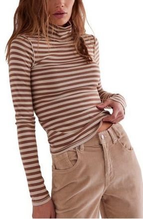 Free People Good Good Stripe Turtleneck Top in Otter/Tea at Nordstrom Rack, Size Small