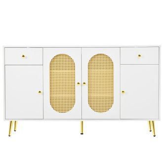 Urban Meuble Aparador de rat&aacute;n blanco con 2 cajones y 4 puertas, 140x35x82cm