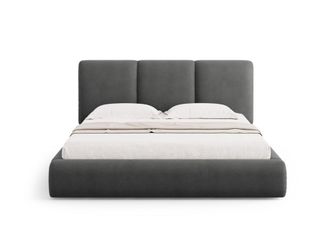 Cosmopolitan Design Cama con cabecero y ba&uacute;l 180x200cm de tejido chenilla gris oscuro