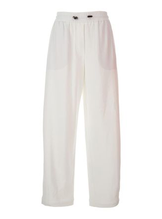 Brunello Cucinelli White Pants With Elastic Drawstring Waist In Cotton Blend Woman