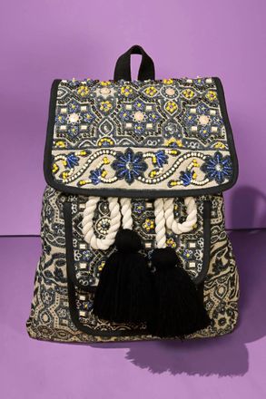 Urbanista Womens Hand-Beaded Front Pocket Backpack In Moon Flower