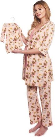 Everly Grey Analise During & After 5-Piece Maternity/Nursing Sleep Set for Mom & Baby in Camellia at Nordstrom, Size X-Small