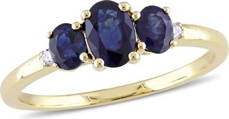 Mimi & Max Sapphire and Diamond 3-Stone Ring in 10k Yellow Gold