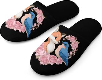 Generic Fox Rose Cute Bird Mens Slippers Warm Non-Slip Houes Shose Spa Slipper for Home Bedroom