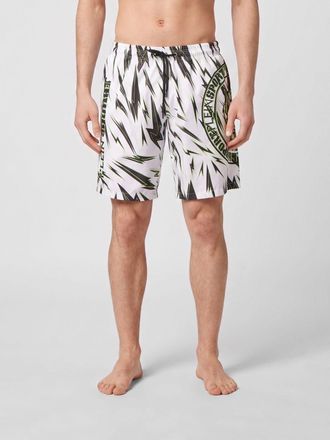 Plein Sport Polyester Swim Shorts with Graphic Print and Contrasting Logo