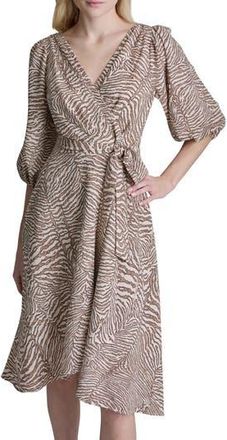 DKNY Balloon Sleeve Gauze Faux Wrap Dress in Alabaster at Nordstrom Rack, Size 12