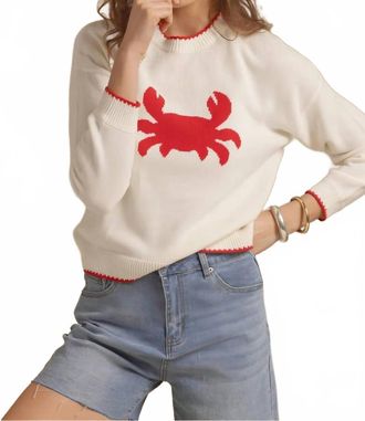 27 Miles Malibu James Cotton Crab Intarsia Crew Sweater In Cloud Red